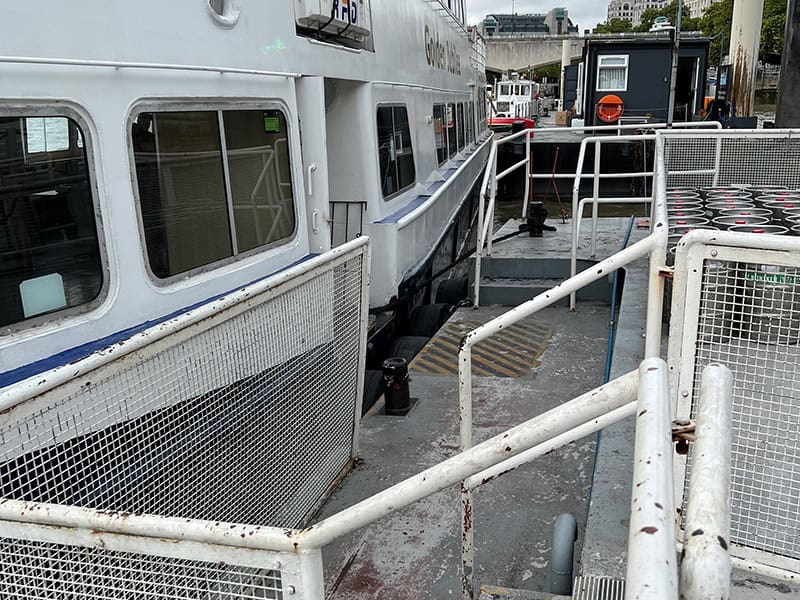 Access onto a boat in a busy boat yard